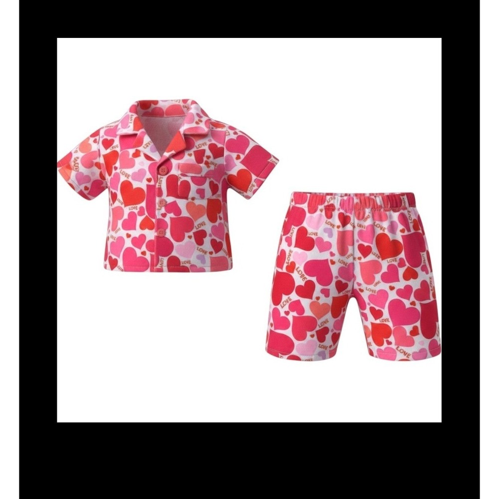 Teddy Mountain Love Pajamas 16" Plush Clothes Heart Print Pink Red 2pc Set 2997